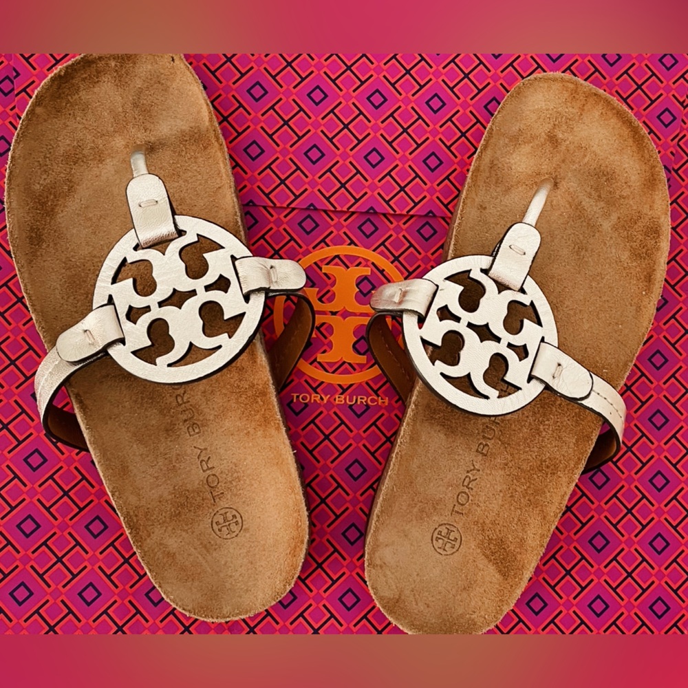 Tory Burch Miller Cloud Sandals Spark Gold/Natural Size 6